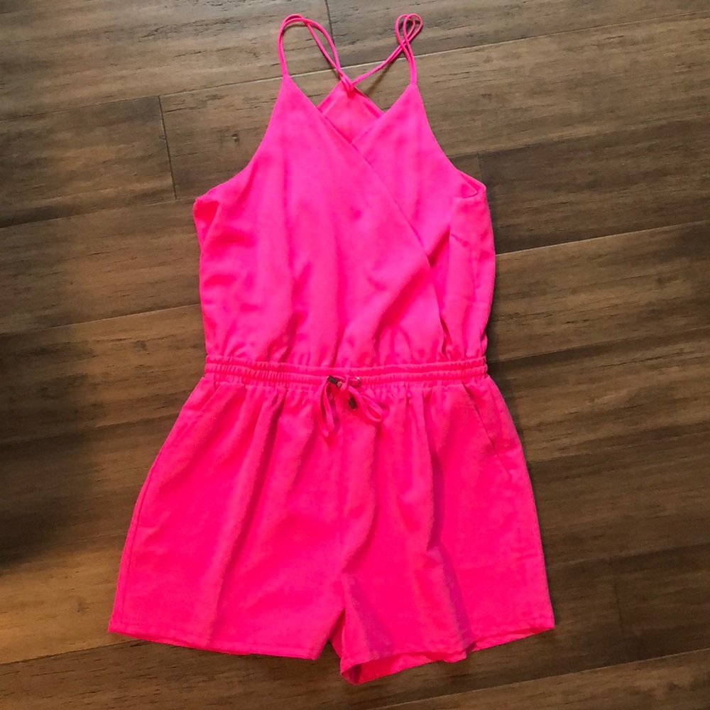 Hot Pink Romper - Brand Unknown - Size Unknown but fits like a 4-6